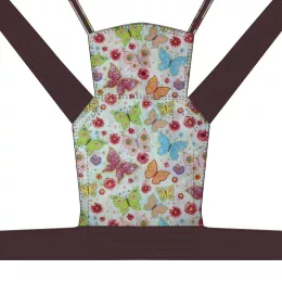   NANDU Totyogó Mei Tai hordozó - Színes pillangós barna pánttal