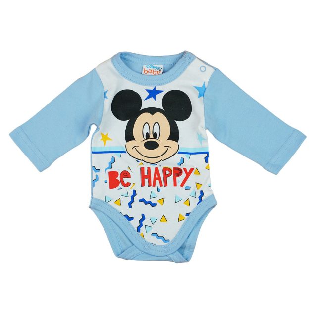 Asti Disney Mickey "Be happy" hosszú ujjú baba body fehér-kék 68