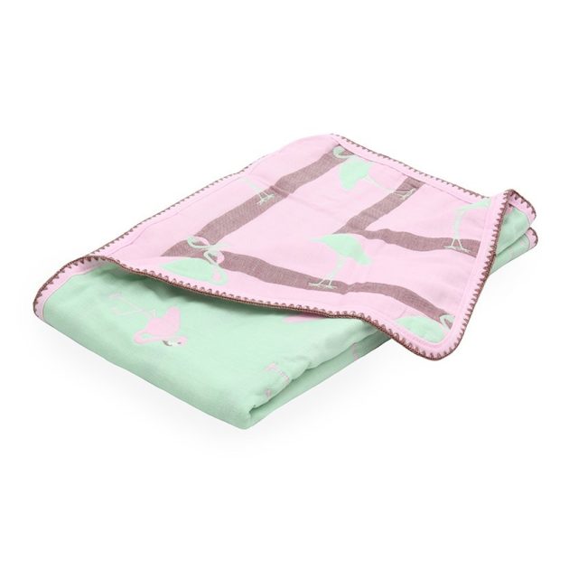 Scamp hatrétegű takaró 75*100cm zöld-rózsaszín flamingó