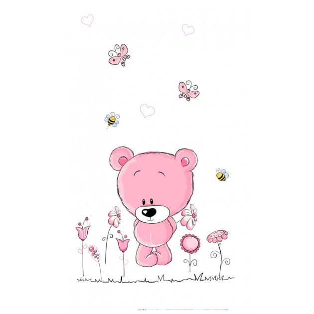 Best4Baby Pink maci virágokkal, fehér fényáteresztő, muszlin babafüggöny - BOMBA ÁR!