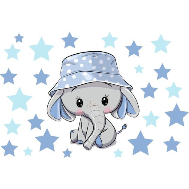 Best4Baby Elefánt fiú csillagokkal falmatrica - fehér
