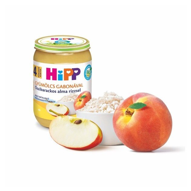 Hipp Teljesértékű gabona gyümölcsökkel Őszibarackos alma rizzsel 4 hó 190 g
