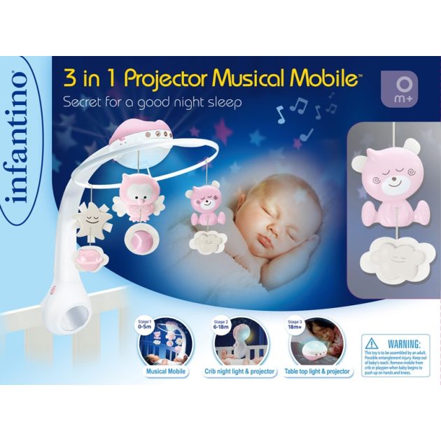 Infantino 3 az 1-ben projektoros zenélő forgó - pink