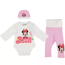   Asti 3 részes baba kislány szett Minnie virágos mintával, fehér 068