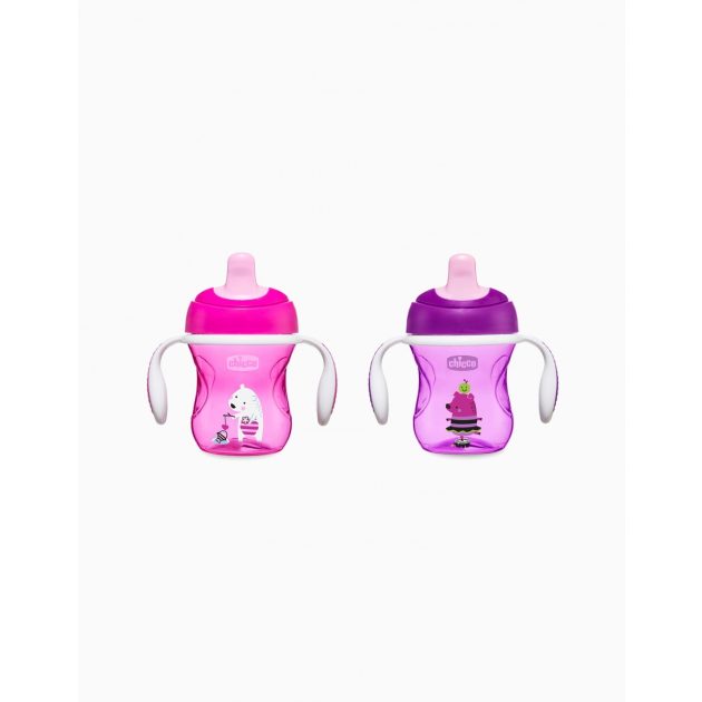 Chicco Training Cup kétfüles, csöpögésmentes csőrös itatópohár 6m+, 200 ml, rózsaszín