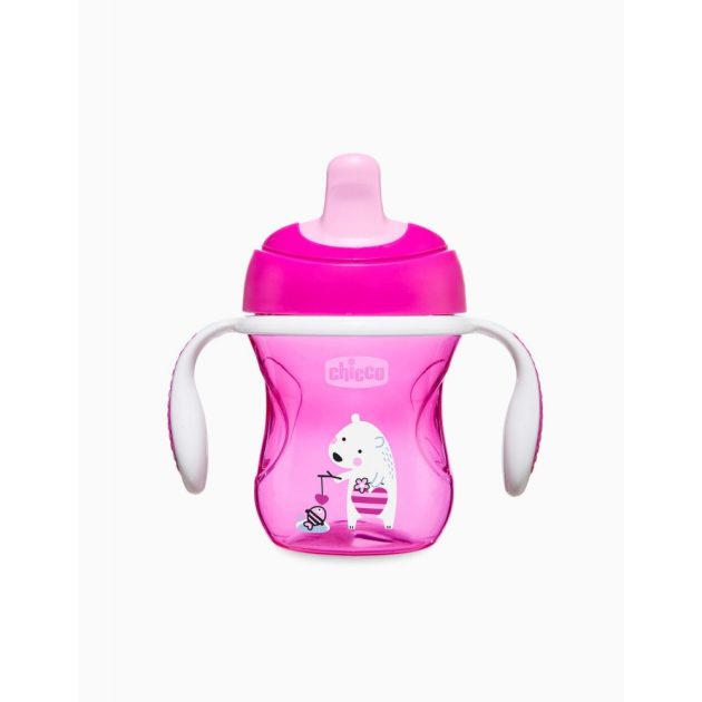 Chicco Training Cup kétfüles, csöpögésmentes csőrös itatópohár 6m+, 200 ml, rózsaszín