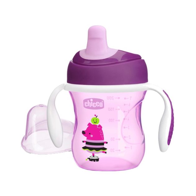 Chicco Training Cup kétfüles, csöpögésmentes csőrös itatópohár 6m+, 200 ml, rózsaszín