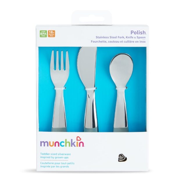 Munchkin Polish™ Fém kés, kanál és villa szett