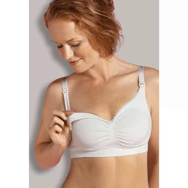 Carriwell Organikus pamut Varrásnélküli betétes szoptatós melltartó S - fehér