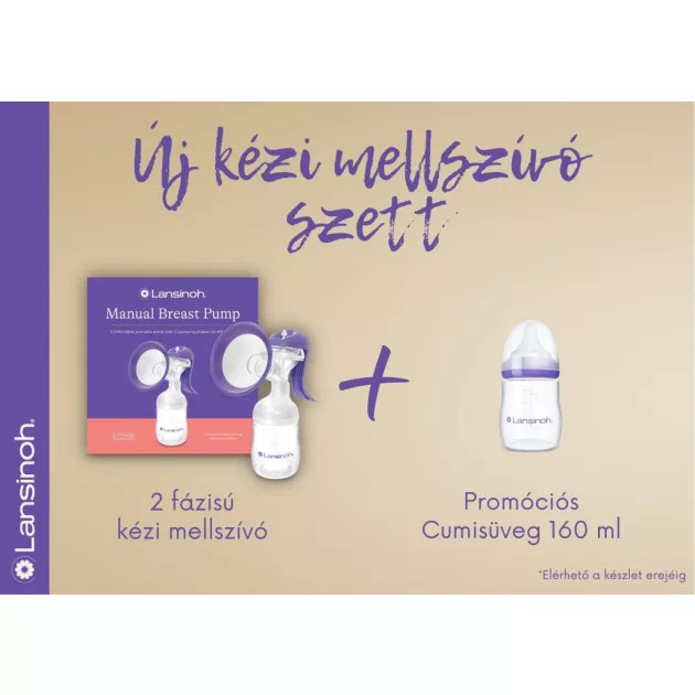 Lansinoh 2 fázisú kézi mellszívó +160 ml-es cumisüveg szett