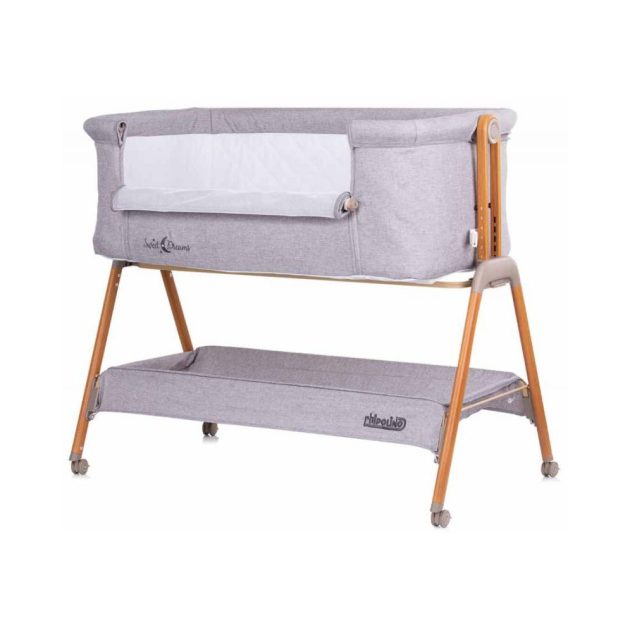 Chipolino Sweet Dreams szülői ágyhoz csatlakoztatható kiságy - grey/wood