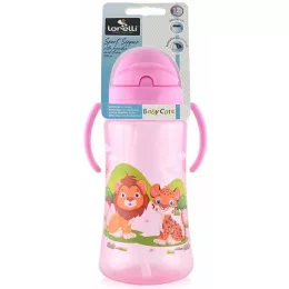 Baby Care Szafari szívószálas sportitató 330 ml - pink