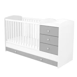   Timba Erik 3 Fiókos Kombinált kiságy (60x120-as) - Ezüst-Fehér