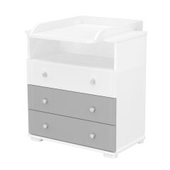   Timba Erik 80-as Pelenkázószekrény 3 fiókos eltolható feltéttel - Ezüst-Fehér
