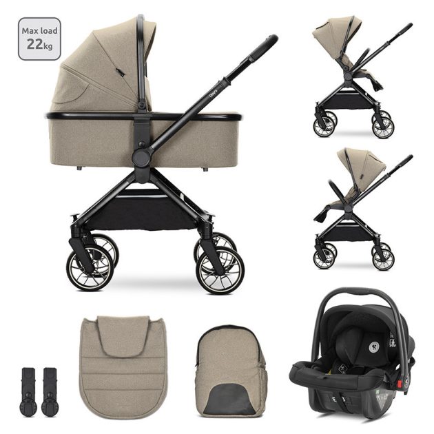Lorelli Reya 3az1-ben multifunkciós babakocsi átfordítható tolókarral + Joy autóshordozó - Brown