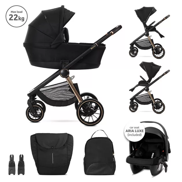 Lorelli Bianca 3az1-ben újszülött babakocsi Lorelli Aria Luxe hordozóval - Black (2 doboz)