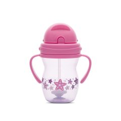   Baby Care szívószálas itató fogantyúval 275ml - Pink/Purple