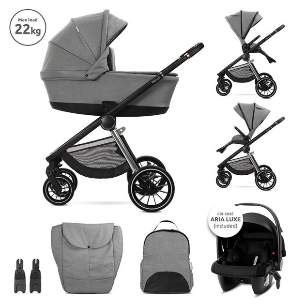 Lorelli Bianca 3az1-ben újszülött babakocsi Lorelli Aria Luxe hordozóval - Grey (2 doboz)