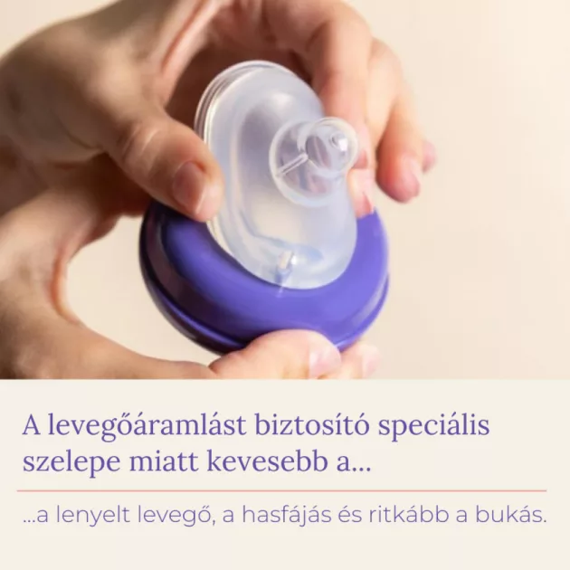 Lansinoh Cumisüveg közepes folyású etetőcumival + fedéllel, 240 ml