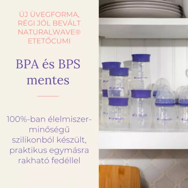 Lansinoh Cumisüveg közepes folyású etetőcumival + fedéllel, 240 ml