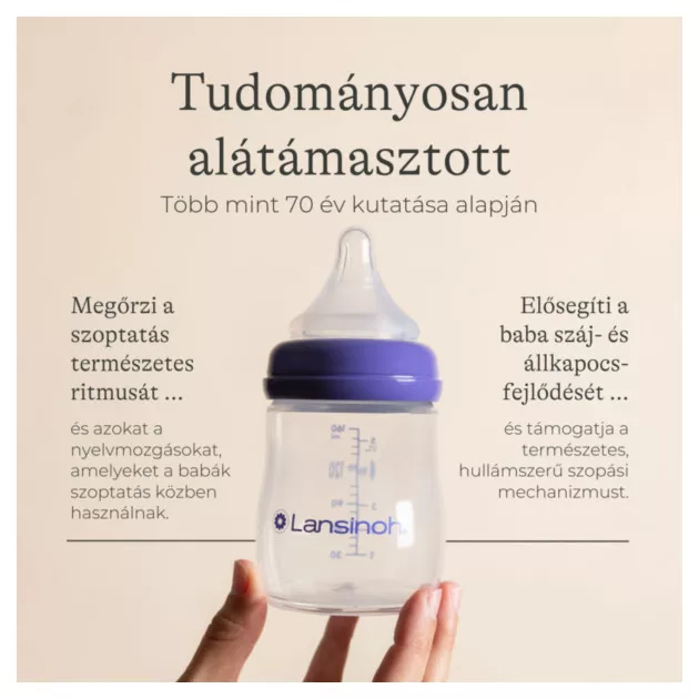 Lansinoh 2 db cumisüveg közepes folyású etetőcumival + 2 db fedéllel, 240 ml