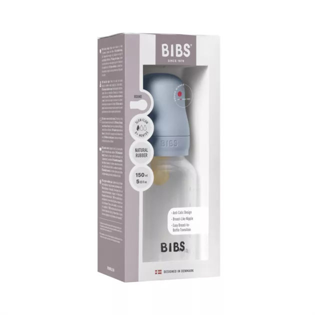BIBS Cumisüvegszett natúr kaucsuk cumifejjel - Pasztellkék