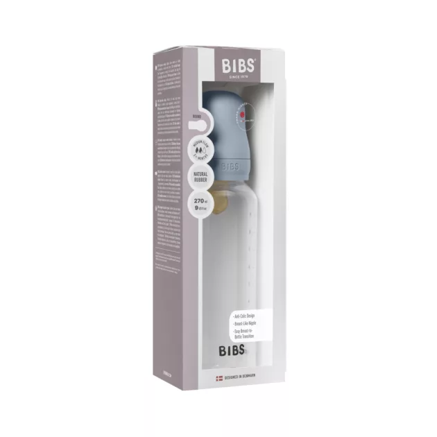 BIBS Cumisüvegszett 270 ml natúr kaucsuk cumifejjel - Pasztellkék