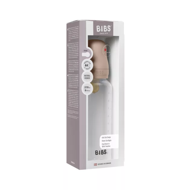 BIBS Cumisüvegszett 270 ml natúr kaucsuk cumifejjel - Púderrózsaszín 