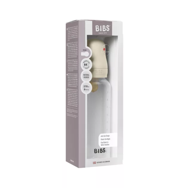 BIBS Cumisüvegszett 270 ml natúr kaucsuk cumifejjel - Krémfehér