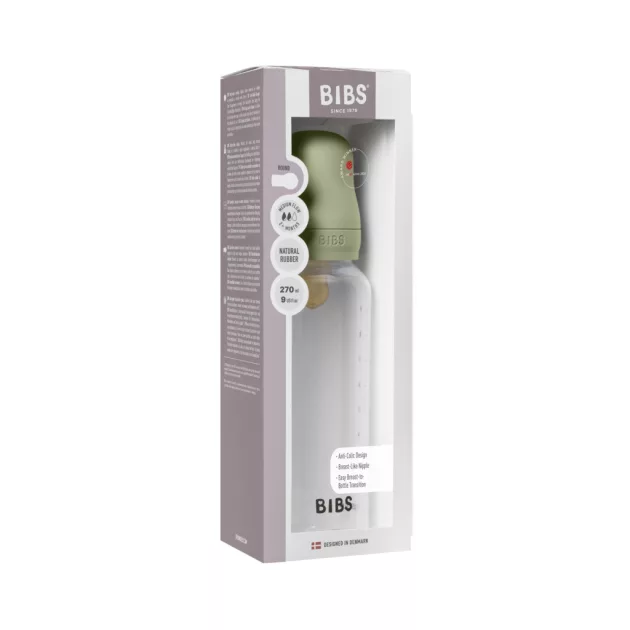 BIBS Cumisüvegszett 270 ml natúr kaucsuk cumifejjel - Zsálya