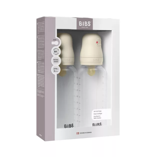 BIBS Cumisüvegszett 2 db 270 ml natúr kaucsuk cumifejjel - Krémfehér