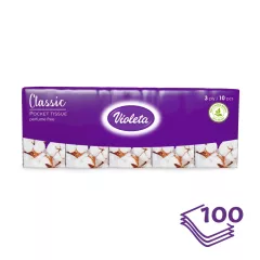   Violeta papírzsebkendő 3 rétegű, 10×10 db – classic soft