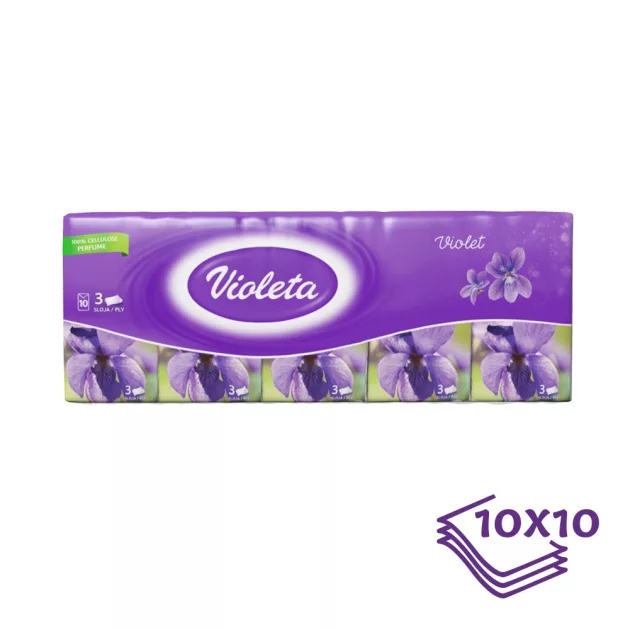 Violeta papírzsebkendő 3 rétegű, 10×10 db – ibolya