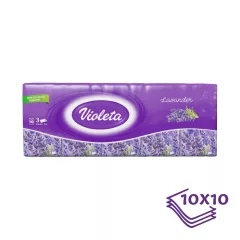 Violeta papírzsebkendő 3 rétegű, 10×10 db – levendula