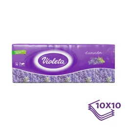 Violeta papírzsebkendő 3 rétegű, 10×10 db – levendula