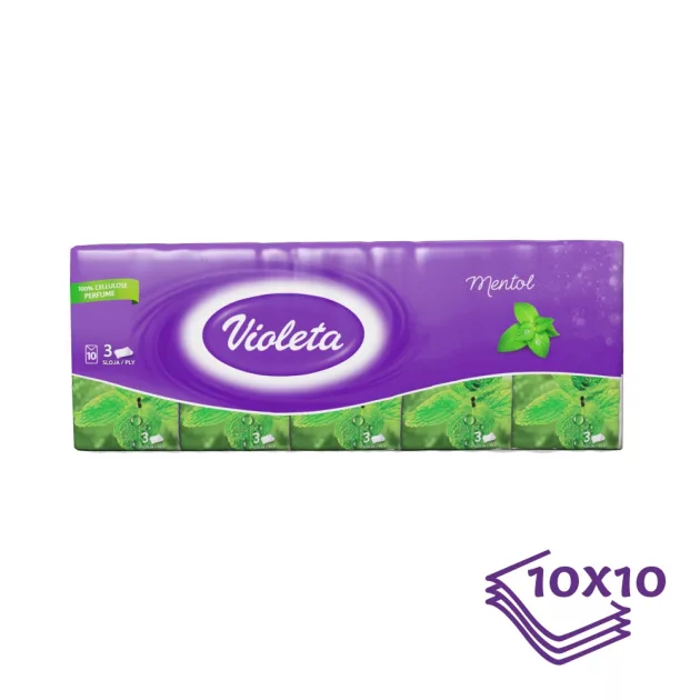 Violeta papírzsebkendő 3 rétegű, 10×10 db – mentol