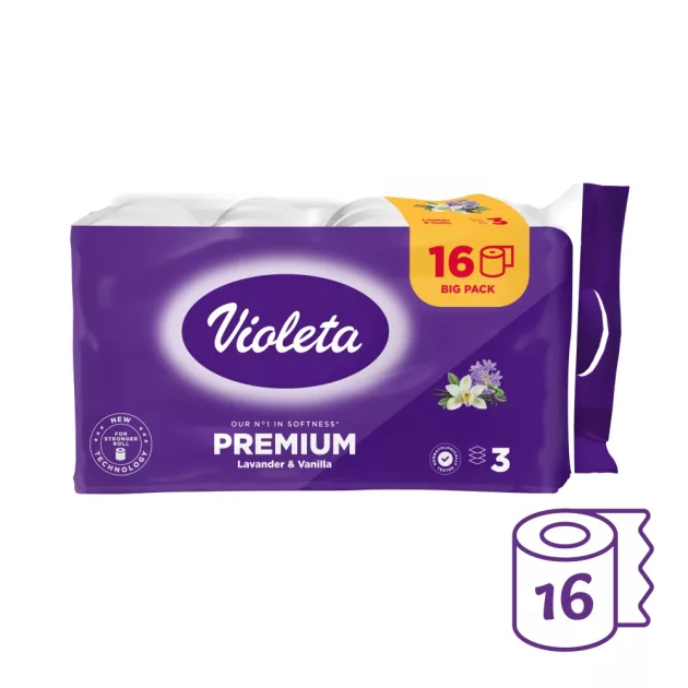 Violeta prémium toalettpapír, 3 rétegű, 16 db – levendula-vanília illatú