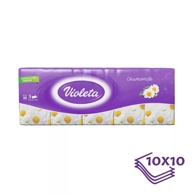 Violeta papírzsebkendő 3 rétegű, 10×10 db – kamilla