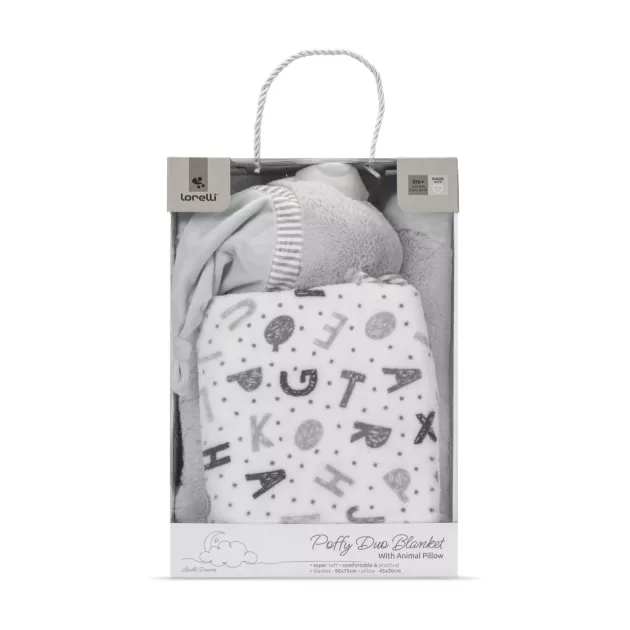 Lorelli Poffy Duo takaró 75x90 cm párnával 45x30 cm - White Grey Teddy Bear