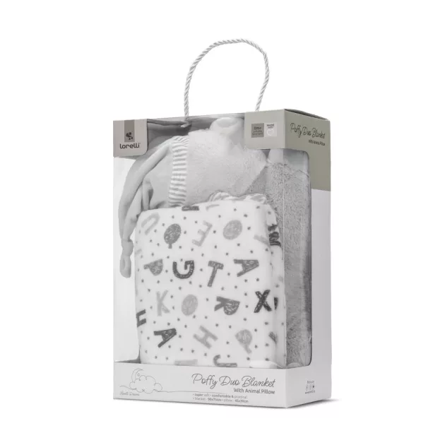 Lorelli Poffy Duo takaró 75x90 cm párnával 45x30 cm - White Grey Teddy Bear
