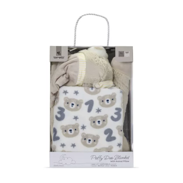 Lorelli Poffy Duo takaró 75x90 cm párnával 45x30 cm - White BeigeTeddy Bear