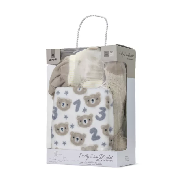 Lorelli Poffy Duo takaró 75x90 cm párnával 45x30 cm - White BeigeTeddy Bear