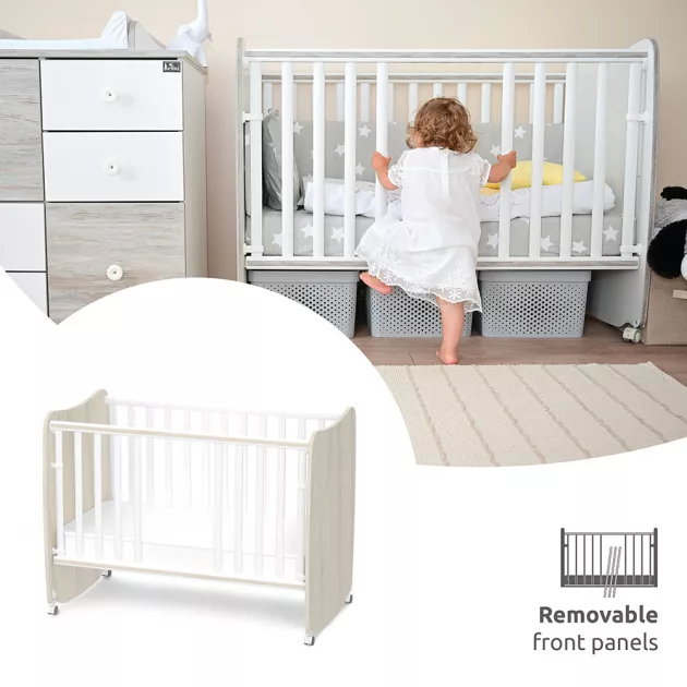 Lorelli Stars ringatható kiságy 60x120 - White / Light oak