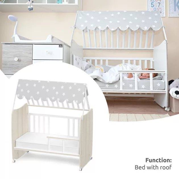 Lorelli Stars ringatható kiságy 60x120 - White / Light oak