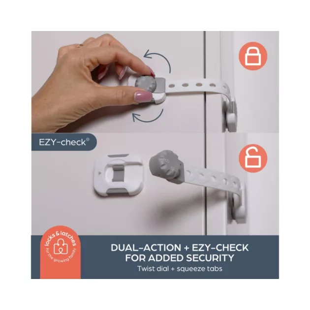 Dreambaby Twist 'n lock multifunkciós zár 6db - fehér/szürke