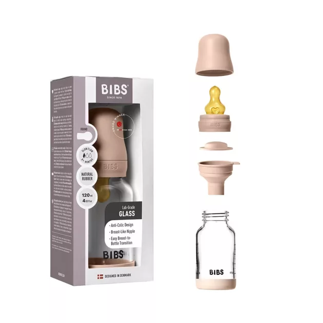 BIBS Cumisüvegszett 120ml natúr kaucsuk cumifejjel - Púderrózsaszín