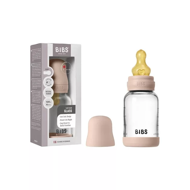 BIBS Cumisüvegszett 120ml natúr kaucsuk cumifejjel - Púderrózsaszín