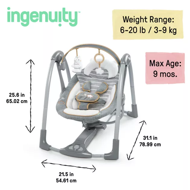 INGENUITY Átalakítható utazó hinta dallamokkal Bella Teddy™ 0m+ 9kg-ig