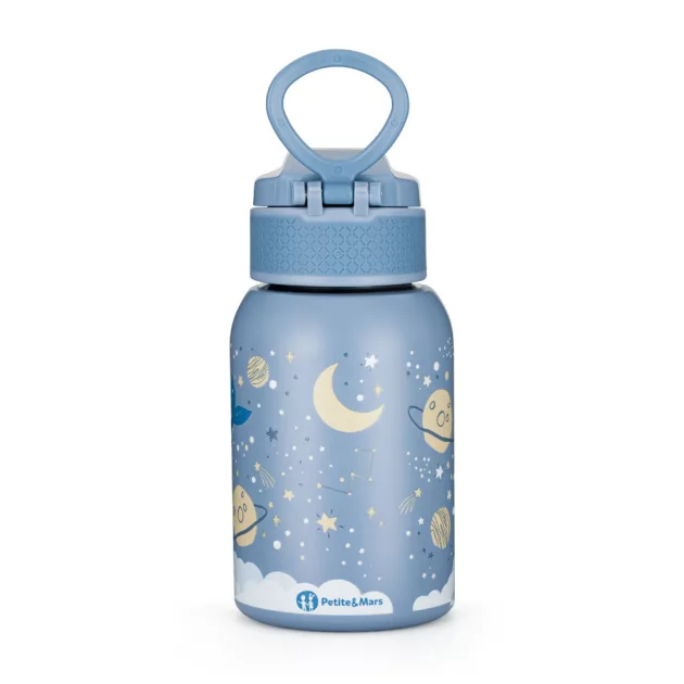 Petite&Mars Rozsdamentes acél termoszpalack szívószállal 350 ml Whale Song 12m+