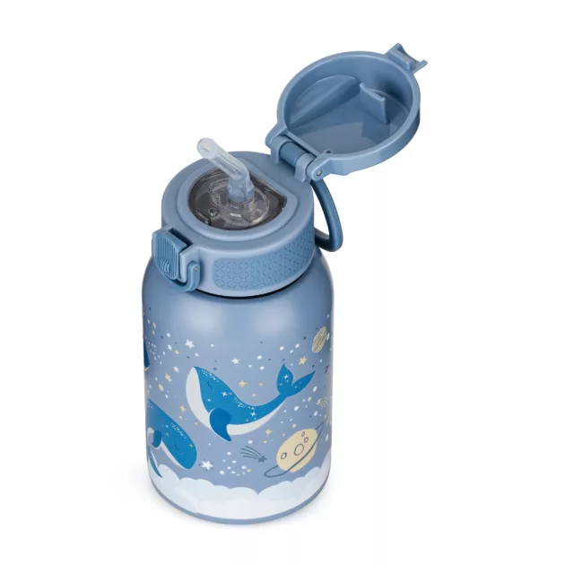 Petite&Mars Rozsdamentes acél termoszpalack szívószállal 350 ml Whale Song 12m+